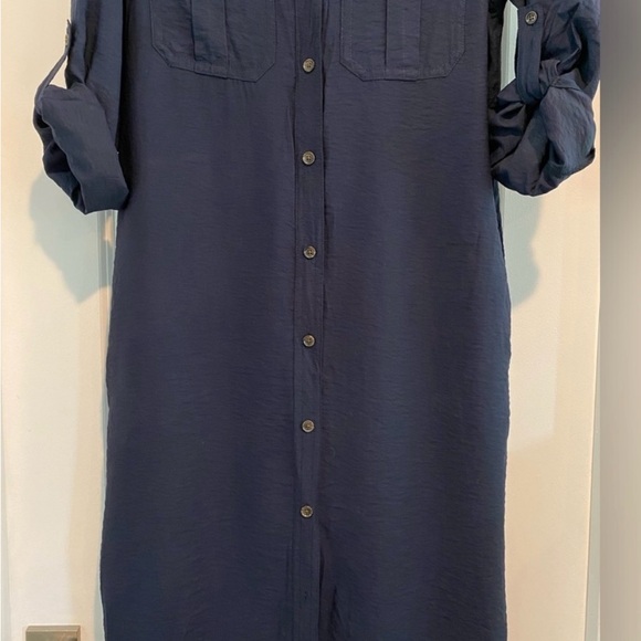 Banana Republic Shirt Dress Midi Long Navy Cargo size Medium - Picture 3 of 9